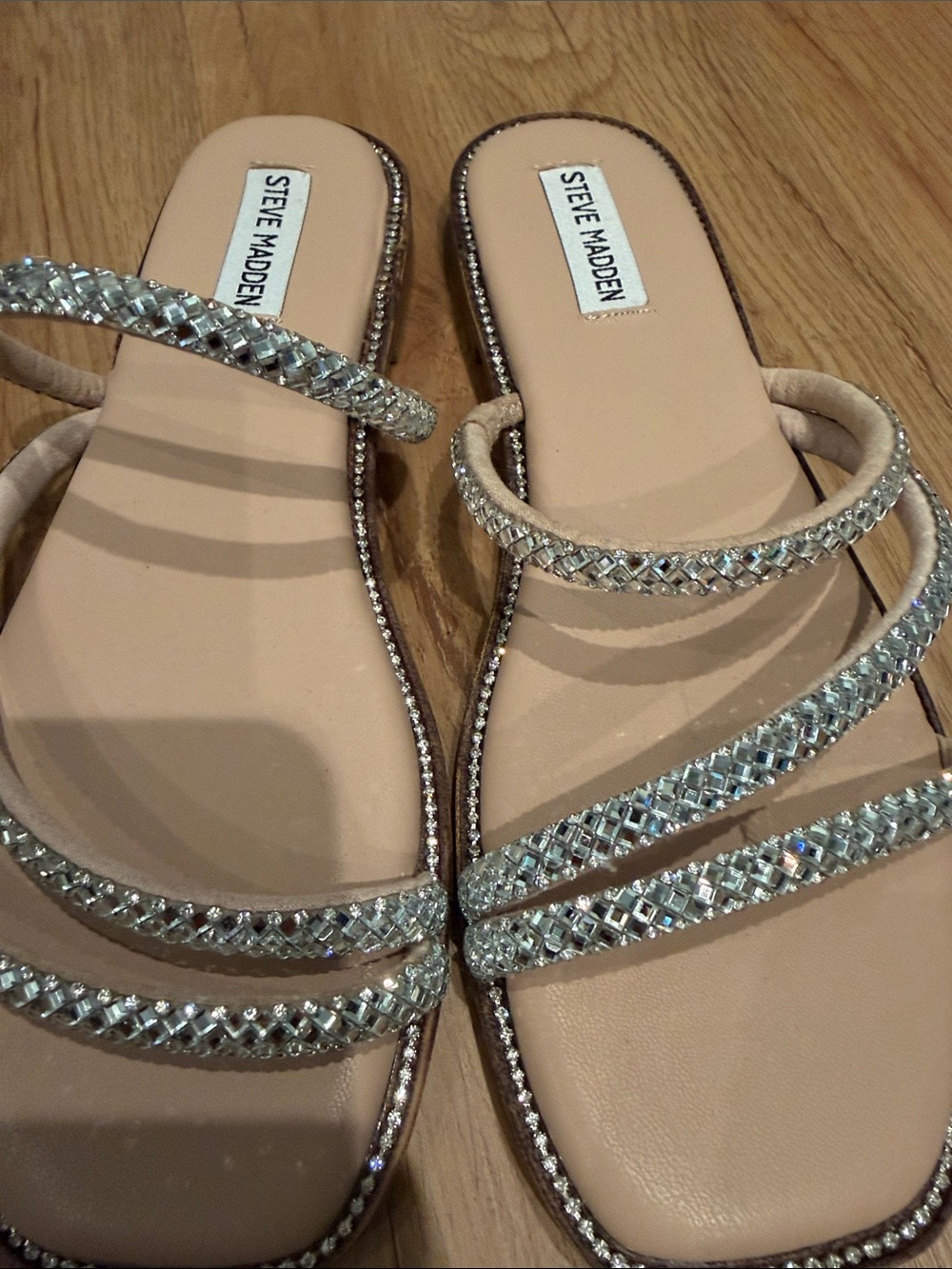 Only Worn Once! Steve Madden Nude Slide Sandals with Crystal Straps